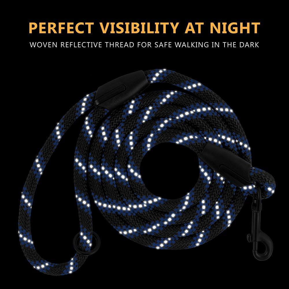 Rope Pro Training Dog Collar Braided No Pull Quick Release round Lead Collars for Dogs Small Medium Large Puppy (6 FT Leash L/XL, Blue)