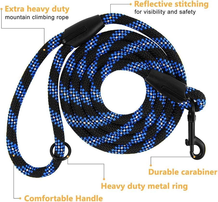 Rope Pro Training Dog Collar Braided No Pull Quick Release round Lead Collars for Dogs Small Medium Large Puppy (6 FT Leash L/XL, Blue)