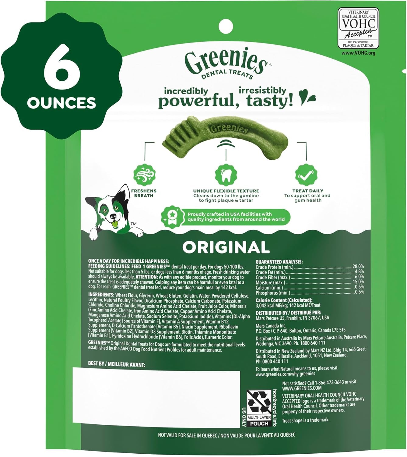 Greenies Veterinarian-Recommended Adult Natural Dental Dog Treats Large Size, Dog Dental Chews, Original Flavor, 6 Oz. Pack, 4 Count