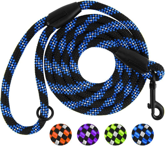 Rope Pro Training Dog Collar Braided No Pull Quick Release round Lead Collars for Dogs Small Medium Large Puppy (6 FT Leash L/XL, Blue)